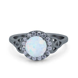 Halo Art Deco Wedding Engagement Ring Round Simulated Cubic Zirconia 925 Sterling Silver