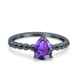 Teardrop Art Deco Pear Wedding Engagement Ring Round Simulated Cubic Zirconia 925 Sterling Silver