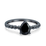 Teardrop Art Deco Pear Wedding Engagement Ring Round Simulated Cubic Zirconia 925 Sterling Silver