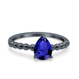 Teardrop Art Deco Pear Wedding Engagement Ring Round Simulated Cubic Zirconia 925 Sterling Silver