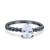 Teardrop Art Deco Pear Wedding Engagement Ring Round Simulated Cubic Zirconia 925 Sterling Silver