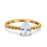 Teardrop Art Deco Pear Wedding Engagement Ring Round Simulated Cubic Zirconia 925 Sterling Silver