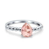 Teardrop Art Deco Pear Wedding Engagement Ring Round Simulated Cubic Zirconia 925 Sterling Silver