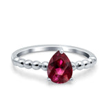 Teardrop Art Deco Pear Wedding Engagement Ring Round Simulated Cubic Zirconia 925 Sterling Silver