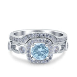Two Piece Art Deco Wedding Engagement Bridal Set Ring Band Round Simulated Cubic Zirconia 925 Sterling Silver