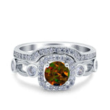 Two Piece Art Deco Wedding Engagement Bridal Set Ring Band Round Simulated Cubic Zirconia 925 Sterling Silver