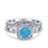 Two Piece Art Deco Wedding Engagement Bridal Set Ring Band Round Simulated Cubic Zirconia 925 Sterling Silver