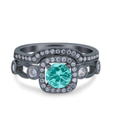 Two Piece Art Deco Wedding Engagement Bridal Set Ring Band Round Simulated Cubic Zirconia 925 Sterling Silver