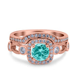 Two Piece Art Deco Wedding Engagement Bridal Set Ring Band Round Simulated Cubic Zirconia 925 Sterling Silver