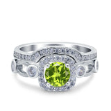 Two Piece Art Deco Wedding Engagement Bridal Set Ring Band Round Simulated Cubic Zirconia 925 Sterling Silver