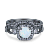 Two Piece Art Deco Wedding Engagement Bridal Set Ring Band Round Simulated Cubic Zirconia 925 Sterling Silver