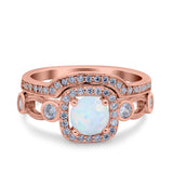Two Piece Art Deco Wedding Engagement Bridal Set Ring Band Round Simulated Cubic Zirconia 925 Sterling Silver