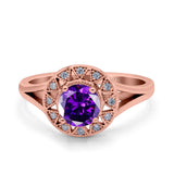 Celtic Halo Art Deco Wedding Engagement Ring Round Simulated Cubic Zirconia 925 Sterling Silver