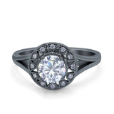 Celtic Halo Art Deco Wedding Engagement Ring Round Simulated Cubic Zirconia 925 Sterling Silver