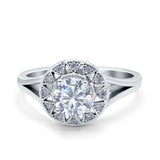 Celtic Halo Art Deco Wedding Engagement Ring Round Simulated Cubic Zirconia 925 Sterling Silver