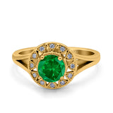 Celtic Halo Art Deco Wedding Engagement Ring Round Simulated Cubic Zirconia 925 Sterling Silver