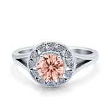 Celtic Halo Art Deco Wedding Engagement Ring Round Simulated Cubic Zirconia 925 Sterling Silver