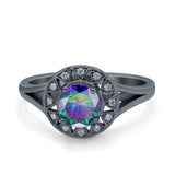 Celtic Halo Art Deco Wedding Engagement Ring Round Simulated Cubic Zirconia 925 Sterling Silver