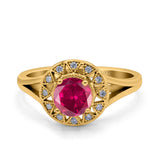 Celtic Halo Art Deco Wedding Engagement Ring Round Simulated Cubic Zirconia 925 Sterling Silver