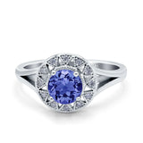 Celtic Halo Art Deco Wedding Engagement Ring Round Simulated Cubic Zirconia 925 Sterling Silver