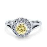 Celtic Halo Art Deco Wedding Engagement Ring Round Simulated Cubic Zirconia 925 Sterling Silver