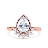 Art Deco Solitaire Accent Pear Wedding Engagement Bridal Ring Band Round Simulated Cubic Zirconia 925 Sterling Silver