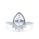 Art Deco Solitaire Accent Pear Wedding Engagement Bridal Ring Band Round Simulated Cubic Zirconia 925 Sterling Silver
