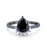 Teardrop Art Deco Pear Wedding Engagement Ring Round Simulated Cubic Zirconia 925 Sterling Silver