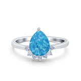 Teardrop Art Deco Pear Wedding Engagement Ring Round Simulated Cubic Zirconia 925 Sterling Silver