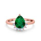 Teardrop Art Deco Pear Wedding Engagement Ring Round Simulated Cubic Zirconia 925 Sterling Silver