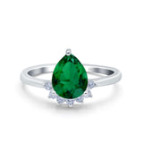 Teardrop Art Deco Pear Wedding Engagement Ring Round Simulated Cubic Zirconia 925 Sterling Silver