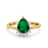 Teardrop Art Deco Pear Wedding Engagement Ring Round Simulated Cubic Zirconia 925 Sterling Silver