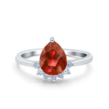 Teardrop Art Deco Pear Wedding Engagement Ring Round Simulated Cubic Zirconia 925 Sterling Silver