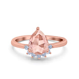 Teardrop Art Deco Pear Wedding Engagement Ring Round Simulated Cubic Zirconia 925 Sterling Silver