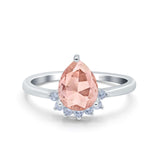 Teardrop Art Deco Pear Wedding Engagement Ring Round Simulated Cubic Zirconia 925 Sterling Silver