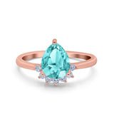 Teardrop Art Deco Pear Wedding Engagement Ring Round Simulated Cubic Zirconia 925 Sterling Silver