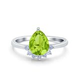 Teardrop Art Deco Pear Wedding Engagement Ring Round Simulated Cubic Zirconia 925 Sterling Silver