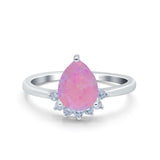 Teardrop Art Deco Pear Wedding Engagement Ring Round Simulated Cubic Zirconia 925 Sterling Silver
