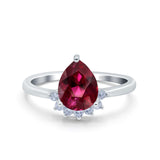 Teardrop Art Deco Pear Wedding Engagement Ring Round Simulated Cubic Zirconia 925 Sterling Silver