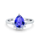 Teardrop Art Deco Pear Wedding Engagement Ring Round Simulated Cubic Zirconia 925 Sterling Silver