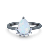 Teardrop Art Deco Pear Wedding Engagement Ring Round Simulated Cubic Zirconia 925 Sterling Silver