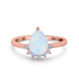 Teardrop Art Deco Pear Wedding Engagement Ring Round Simulated Cubic Zirconia 925 Sterling Silver