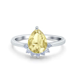 Teardrop Art Deco Pear Wedding Engagement Ring Round Simulated Cubic Zirconia 925 Sterling Silver