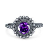 Halo Art Deco Wedding Engagement Bridal Ring Round Simulated Cubic Zirconia 925 Sterling Silver