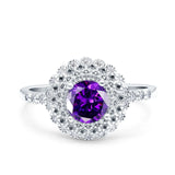 Halo Art Deco Wedding Engagement Bridal Ring Round Simulated Cubic Zirconia 925 Sterling Silver