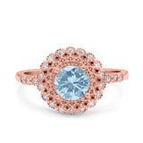 Halo Art Deco Wedding Engagement Bridal Ring Round Simulated Cubic Zirconia 925 Sterling Silver