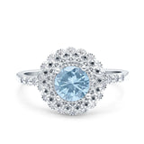 Halo Art Deco Wedding Engagement Bridal Ring Round Simulated Cubic Zirconia 925 Sterling Silver