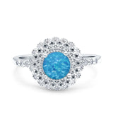 Halo Art Deco Wedding Engagement Bridal Ring Round Simulated Cubic Zirconia 925 Sterling Silver