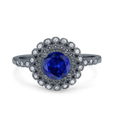 Halo Art Deco Wedding Engagement Bridal Ring Round Simulated Cubic Zirconia 925 Sterling Silver