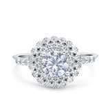 Halo Art Deco Wedding Engagement Bridal Ring Round Simulated Cubic Zirconia 925 Sterling Silver